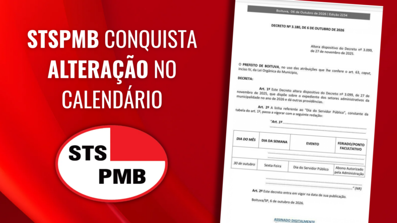 STSPMB conquista alteração no calendário: Dia do Servidor Público será comemorado em 30 de outubro